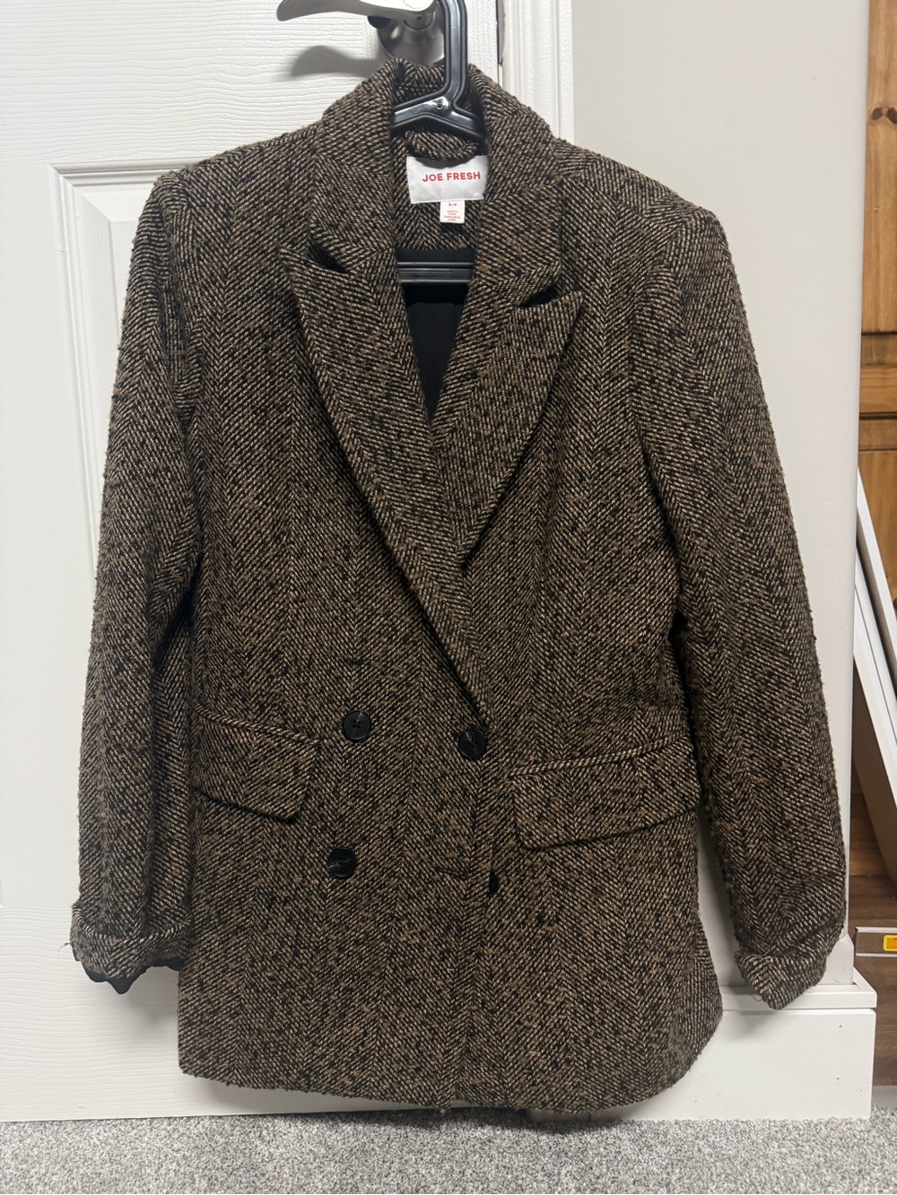 Joe Fresh Brown Herringbone Double-Breasted Blazer Jacket